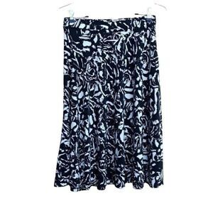 George Full Circle Elastic Waist Pull‎ On Midi Skirt Black Abstract Floral Sz S